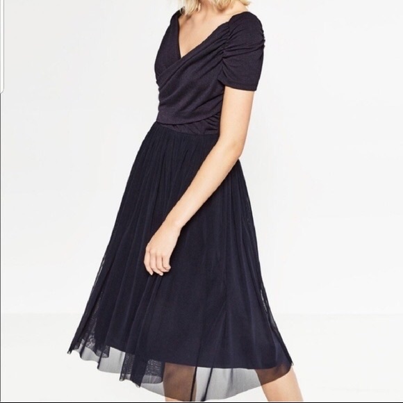 SOLD✖️Zara NWT Women’s Ballerina Tulle Wrap Dress Navy Blue Midi Skirt || Small - Picture 9 of 12